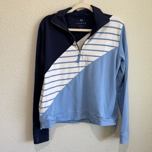 Renwick Women's Medium Blue Color block Micro Striped 1/4 Zip Golf Pullover M - Picture 1 of 10